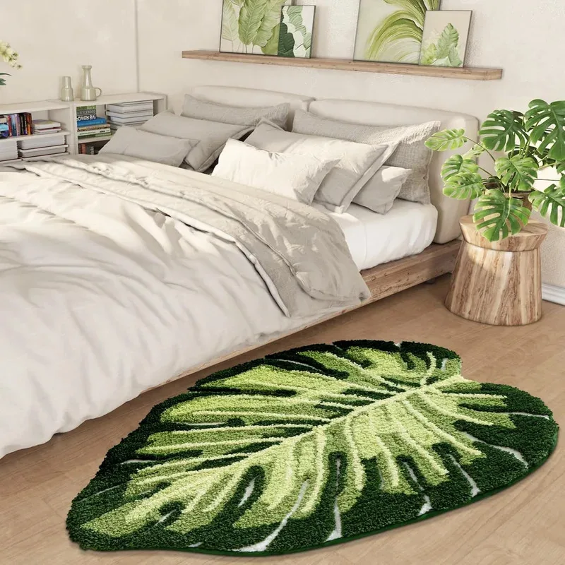 VIKAMA Non-Slip Bath Mat Green Leaf Design Bathroom Floor Mat Machine Washable Soft Shower Mat Suitable for Bedroom Home Decor view 4