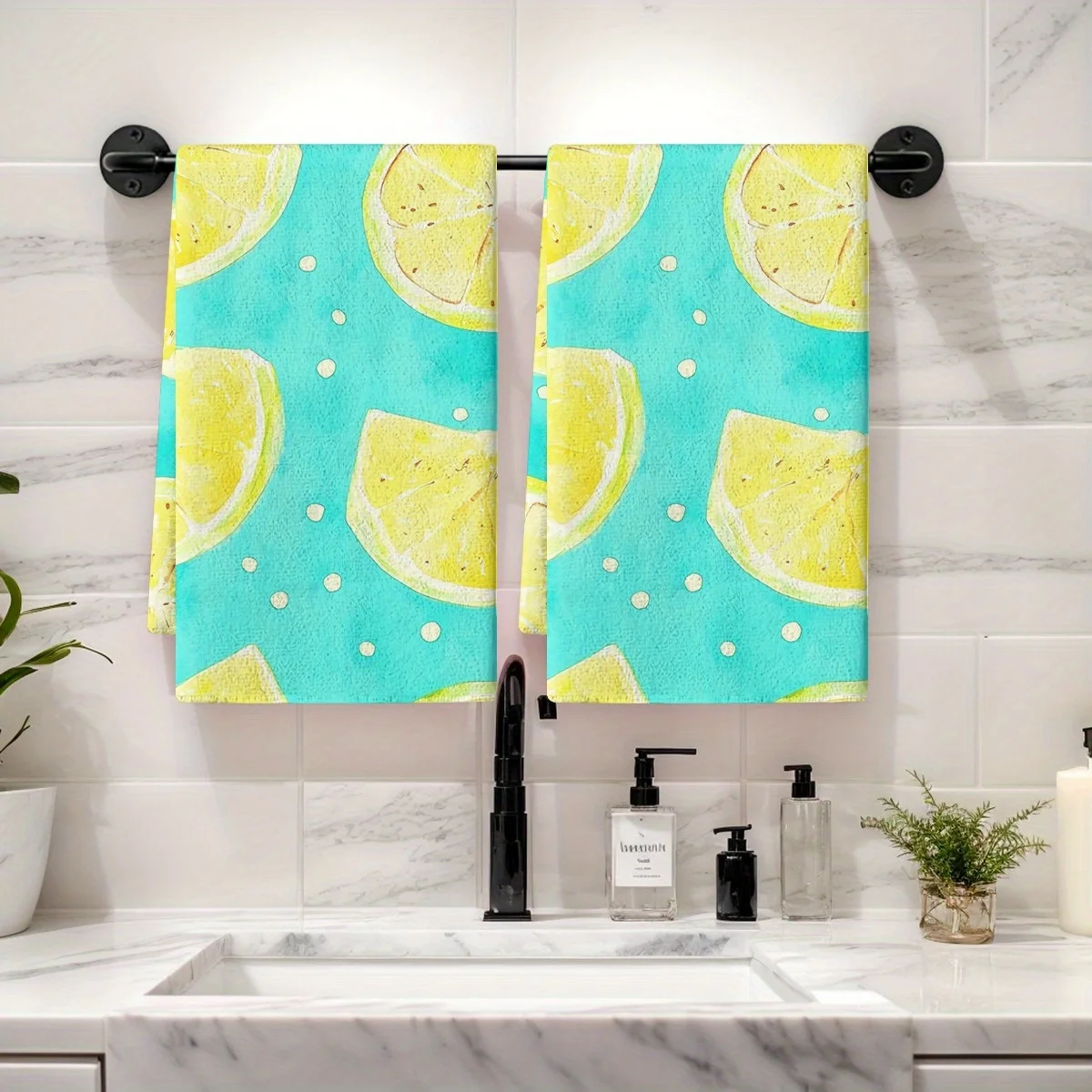 

2 шт. мягкие впитывающие кухонные полотенца, полотенце для посуды, ломтик лимона, акварель, летний стиль, тряпки для посуды с принтом, праздничный декор, сухие полотенца