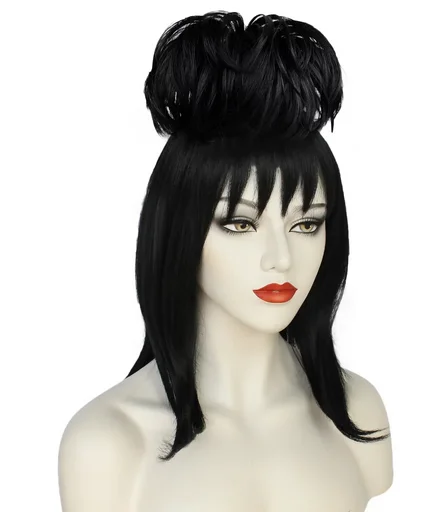 Lydia Deetz Cosplay Wig Bride Gown Costume Props Black Synthetic Straight Hair Women Girls Halloween Carnival Party Accessories