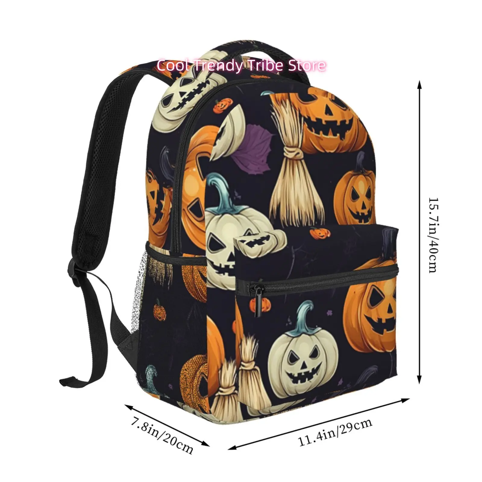 Black Realistic Pumpkin Broom Vintage Travel Hiking Backpacks, Ideal for Ipads And Laptops, Comfortable And Lightweight, Suitabl