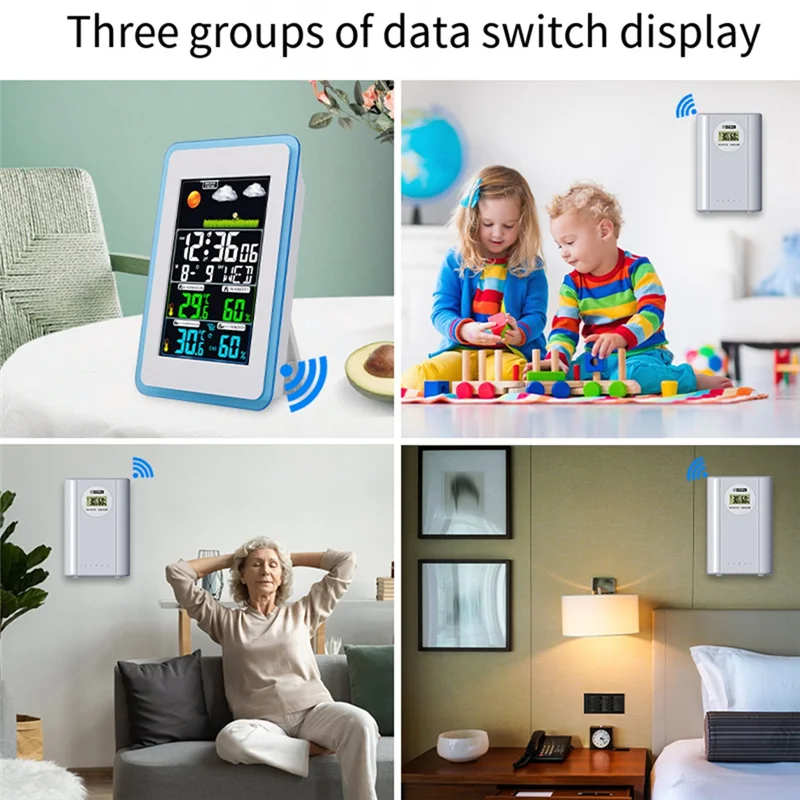 AA87 นาฬิกาพยากรณ์อากาศ นาฬิกาสภาพอากาศไร้สาย เหมาะสําหรับในร่มและกลางแจ้ง พร้อมหน้าจอสี การส่งสัญญาณไร้สาย Possi