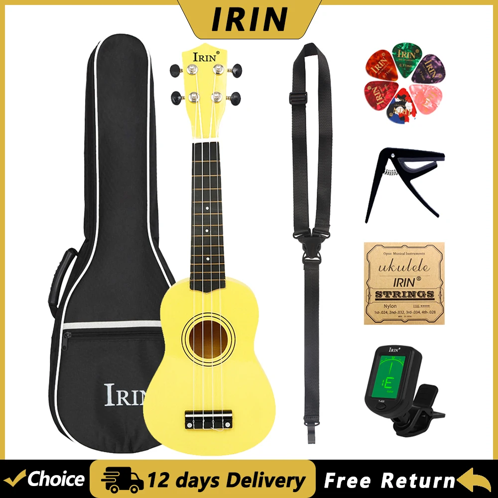 

IRIN 21-дюймовая гитара укулеле, 4 струны, гавайская гитара, панель из липы, укулеле с сумкой, медиаторы, тюнер, детали и аксессуары для гитары