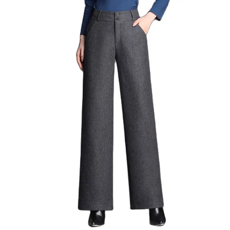 

Women's Woolen Pants, Autumn, Winter, Wool, Thick, Oversize, Warm, Gray, Black, Business, Office Suit Trousers, 6XL plus size