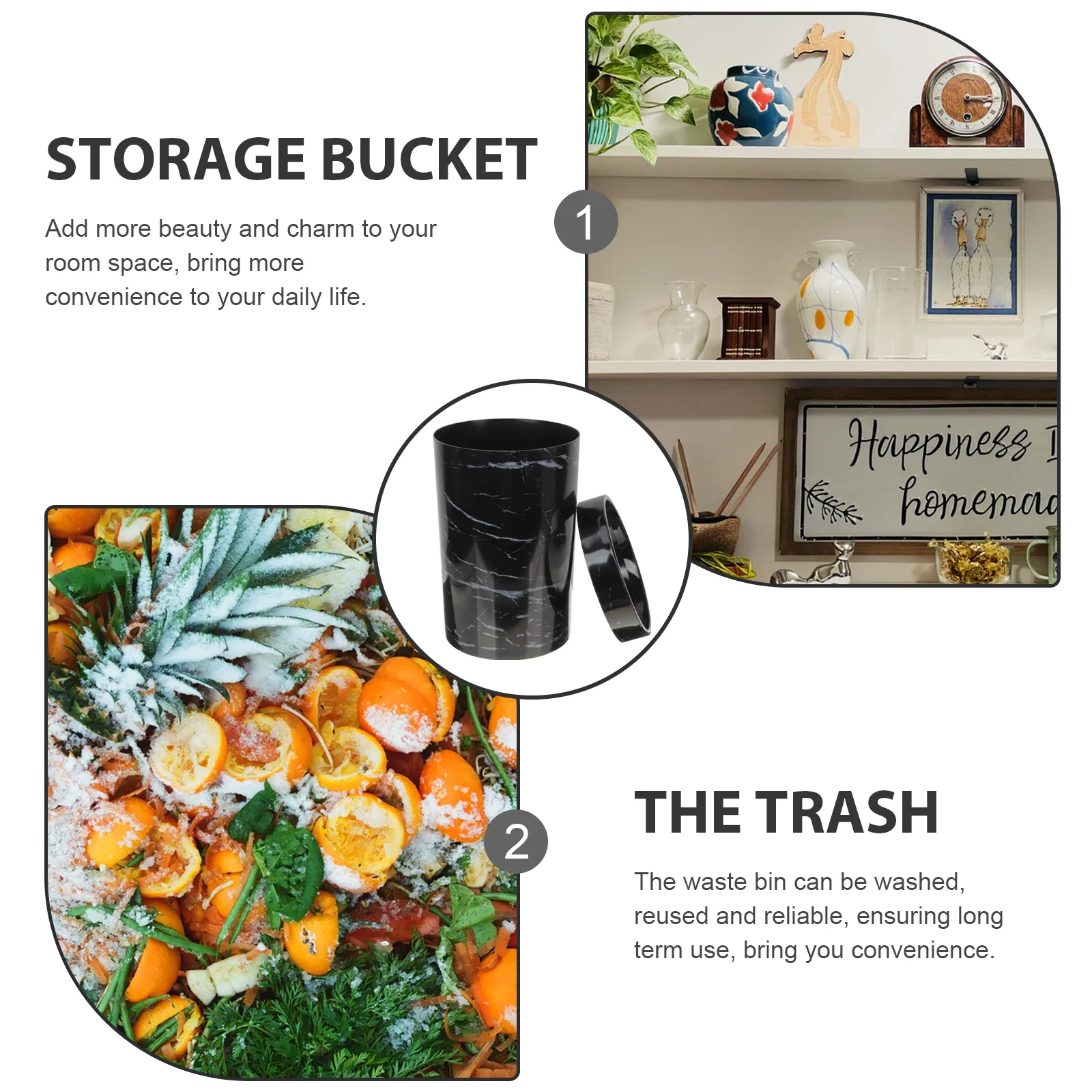 

Marbled Trash Can Plastic Waste Bin 25 Gallon Kitchen Bathroom Bedroom Garbage Container Reusable Easy Clean Large Opening Home