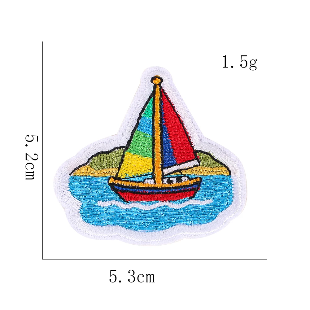 Reise-Landschafts-Stickpatches: Vulkan, Segelboot, Hütte, Schloss, Leuchtturm, Landschafts-Applikationen für Jacken, Hüte, Jeans, DIY-Dekoration – Detail 11