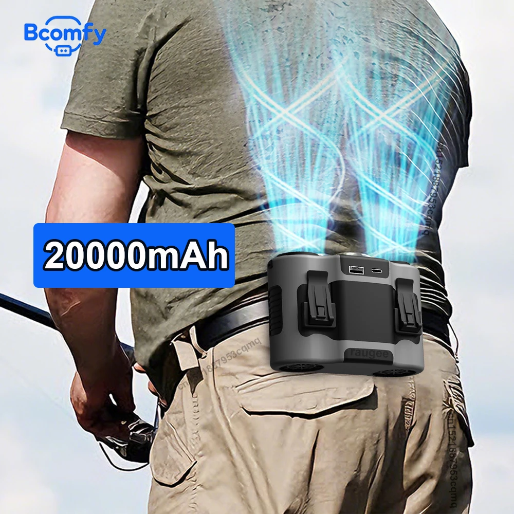 

Портативный вентилятор на пояс 20000 мАч для кемпинга, с двойным выходом воздуха, перезаряжаемый, с функцией Power Bank, для ношения на шее