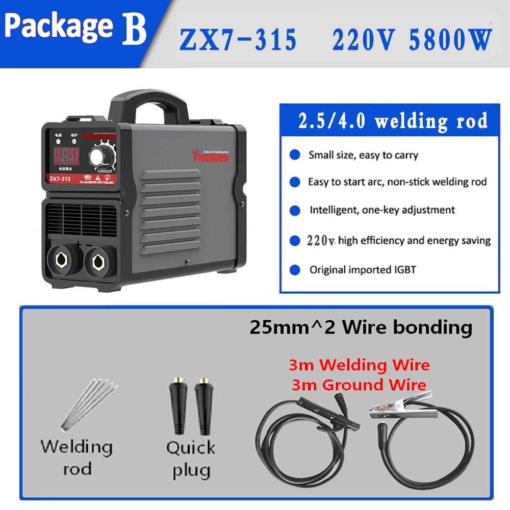 Arc Welding Machine IGBT Inverter 5.8KW 315A LCD Display Welding Portable Ac 220V Inverter Welder Mini Electric Arc Welder