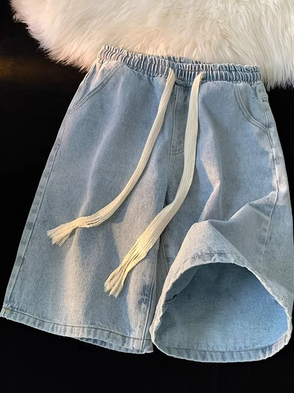 

Retro Men's Denim orts Summer Thin New Waed Trendy Brand Student American Loose Mid-Pants Five-Point Pants Casual Wear