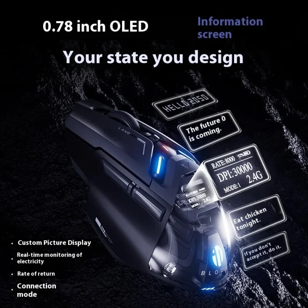 INPHIC IN9 Ultra Mouse OLED-Display Tri-Mode PAW3950 E-Sport-Gamer-Maus Lange Lebensdauer Ergonomisches 8K-Rücklaufrate Geschenk