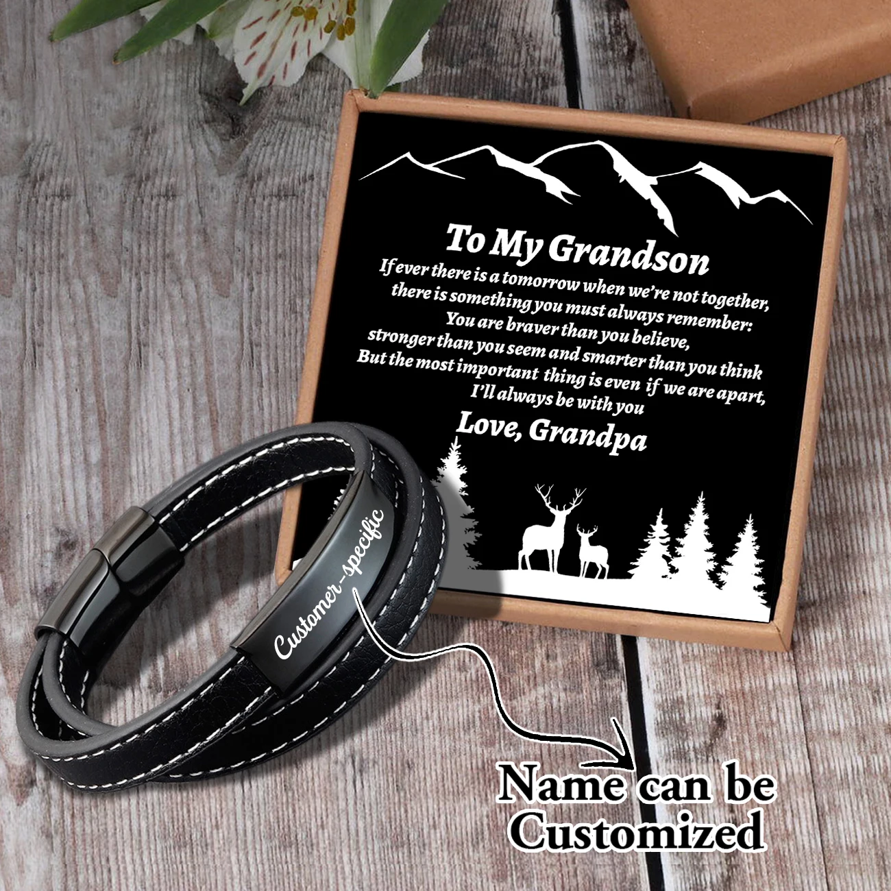 

Sam3109 Grandpa To May Grandson Name Can Be Customized Card text Pendants, Hand Bracelet, Men's Jewelry