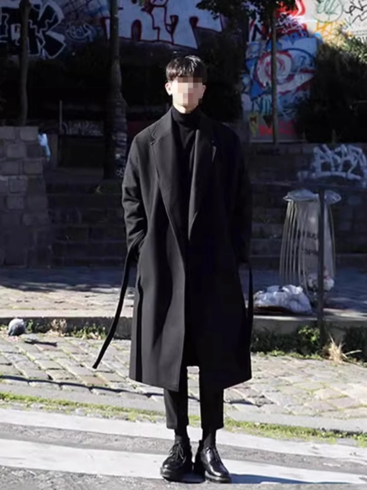 

Korean Sle Men's Woolen Coat Spring Autumn Winter Mid-Length Busin Casual Double-Breasted Trench Coat Breathable