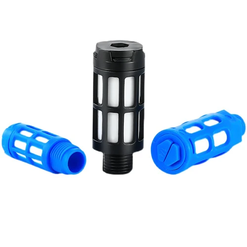 Silenciador de aire de plástico, silenciador de escape neumático 1/8 1/4 3/8 1/2, rosca macho, absorbe el filtro de ruido, bloqueo deslizante para bomba de nebulización