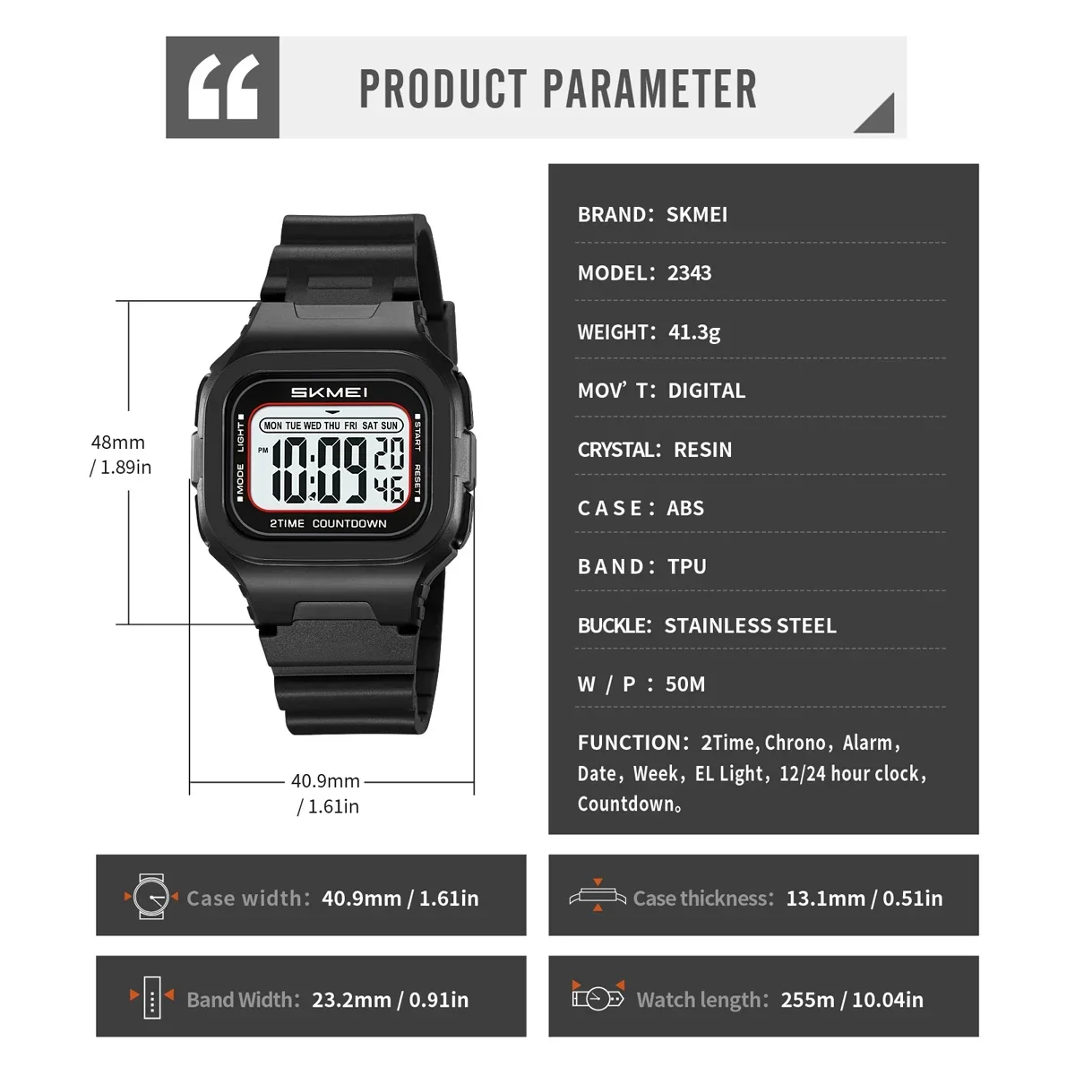 SKMEI 2343 Reloj militar para estudiantes Reloj Hombre relojes de pulsera digitales deportivos para hombres y mujeres relojes electrónicos impermeables Chrono