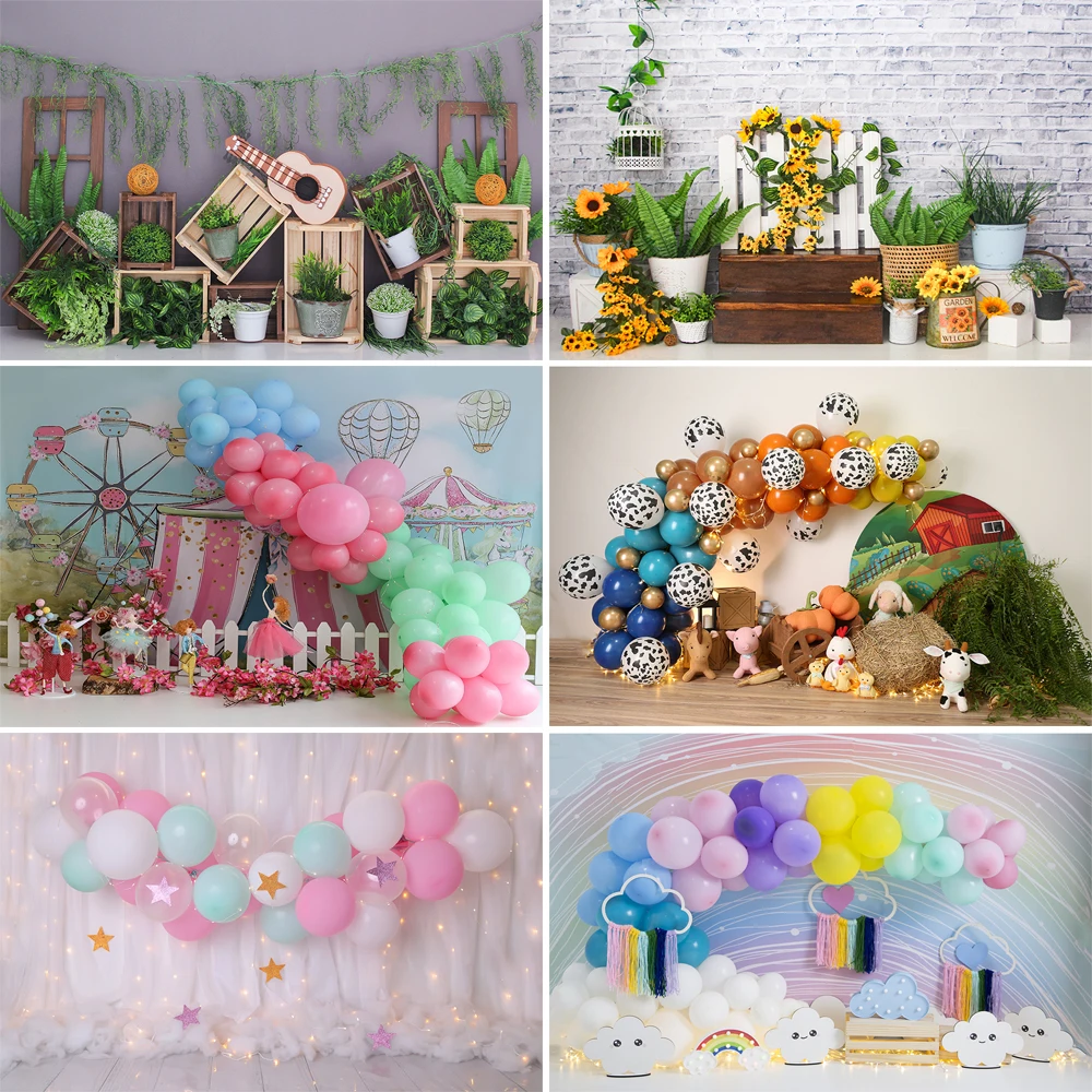 

Baby First Birthday Cake Smash Party Decoration Photography Backdrop Balloon Flower Newborn Portrait Background Photo Shoot