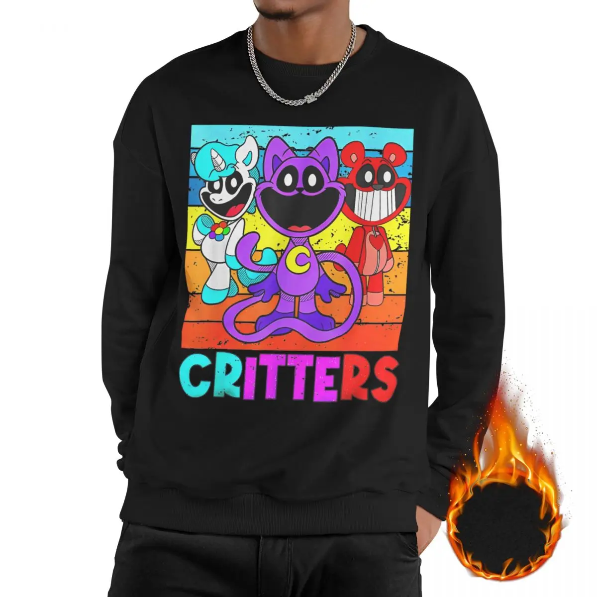 

Men Funny Smiling Critters Catnap Dogday Rainbow Sweatshirt Fleece-Lined O Collar Sweatshirts Pullover Hoodie Long Sleeve Shirt