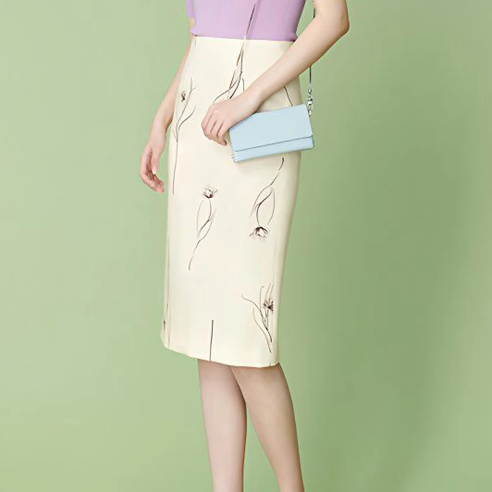 Silky satin oil painting printed high waisted hip hugging  long fish tail floral new  long skirt  slim fit  women clothing