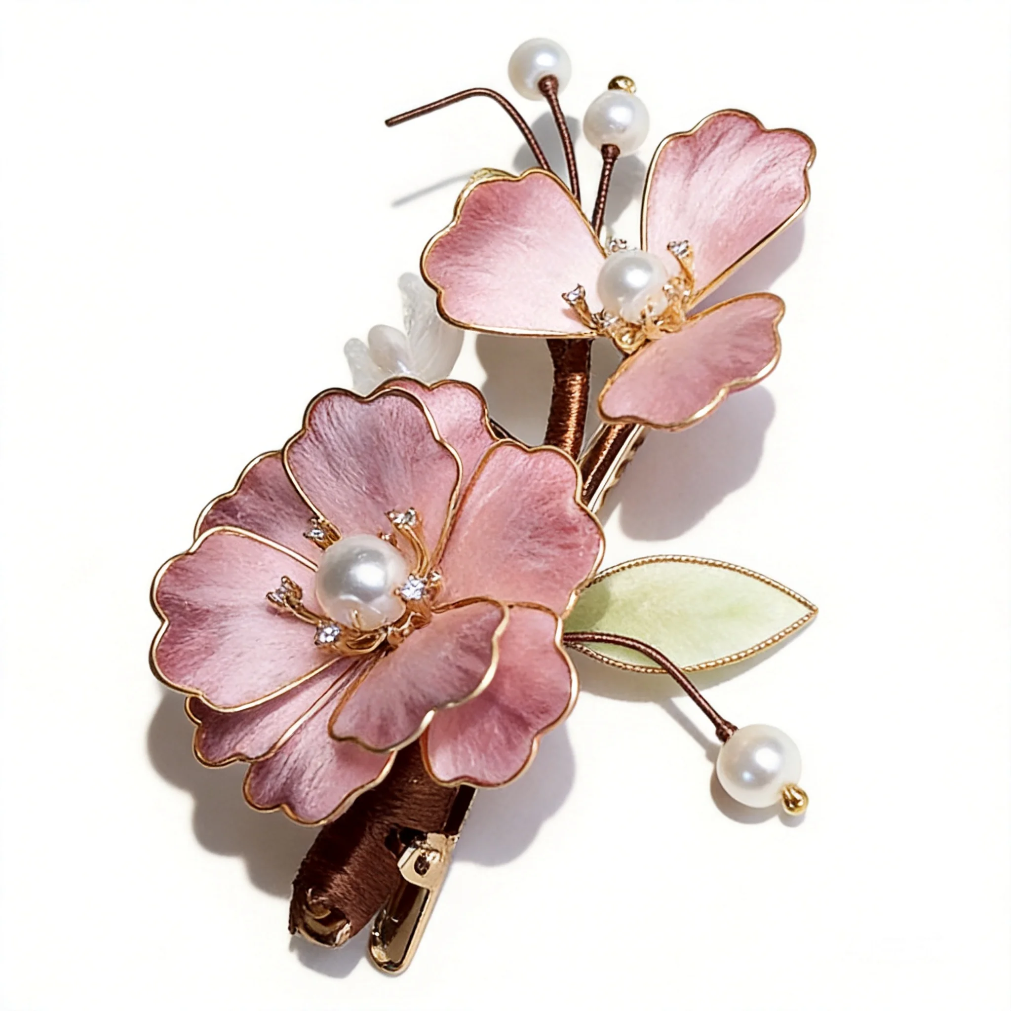 Chinese Style Handmade Filigree Silk Flower Sandalwood Hairpin Hair Clip Faux Pearl Dangle Earrings Set Traditional Hanfu Hair