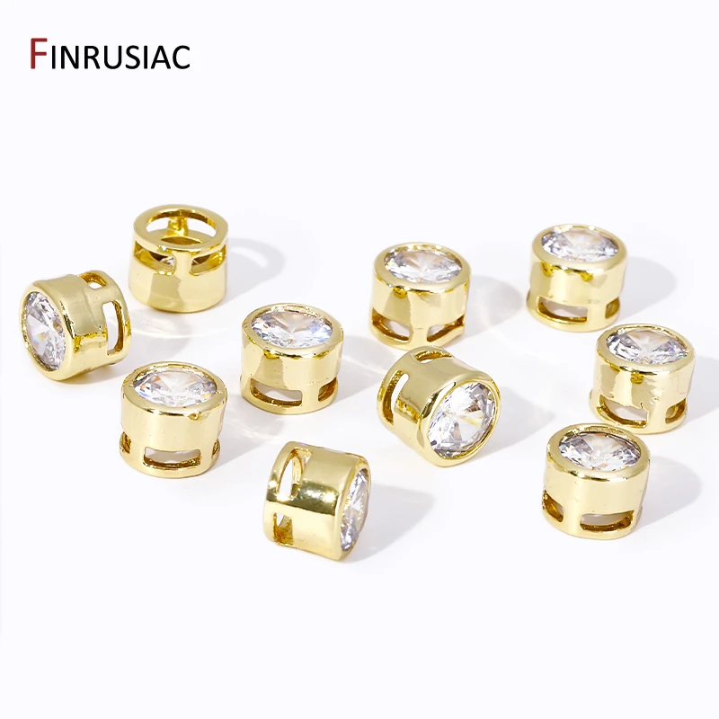 Trendy 18K Gold Plated Inlaid Zircon Spacer Beads Loose Beads For DIY Bracelet Bead Jewelry Making Supplies Wholesale