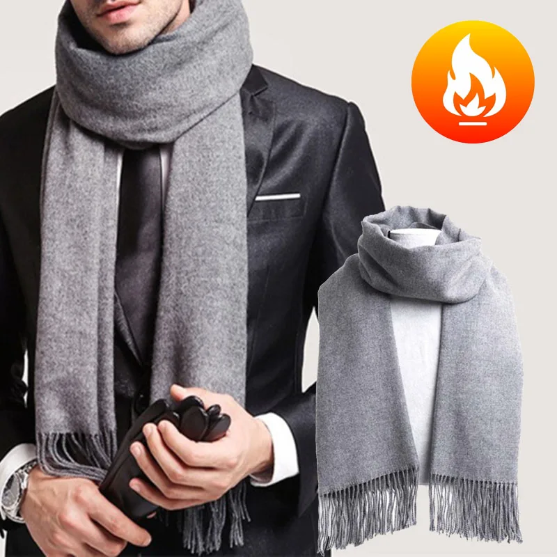 Bufanda de Cachemira de imitación de Color sólido para otoño e invierno, chal largo grueso monocromático con borlas para hombres y mujeres, bufanda cálida