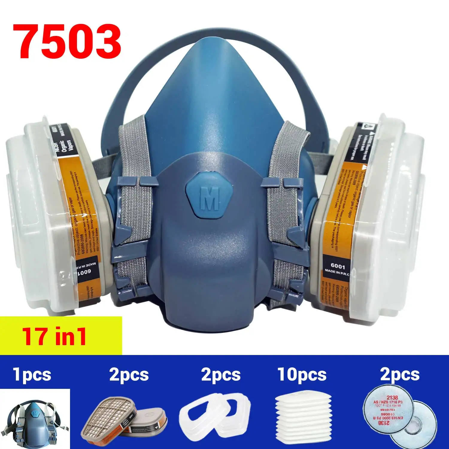 17in1 7503 L large 2138 P3 R Particulate Filter Gas Mask Against Hydrogen Sulfide Formaldehyde Spray Paint Breathing Mask