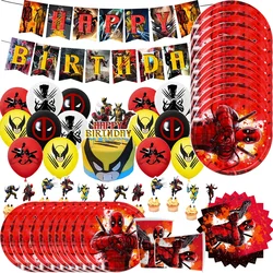 Hot Movie Deadpool and Wolverine series Birthday Party Banner Cake Topper Hanging Flag Deadpool Balloons Set Birthday Decoration