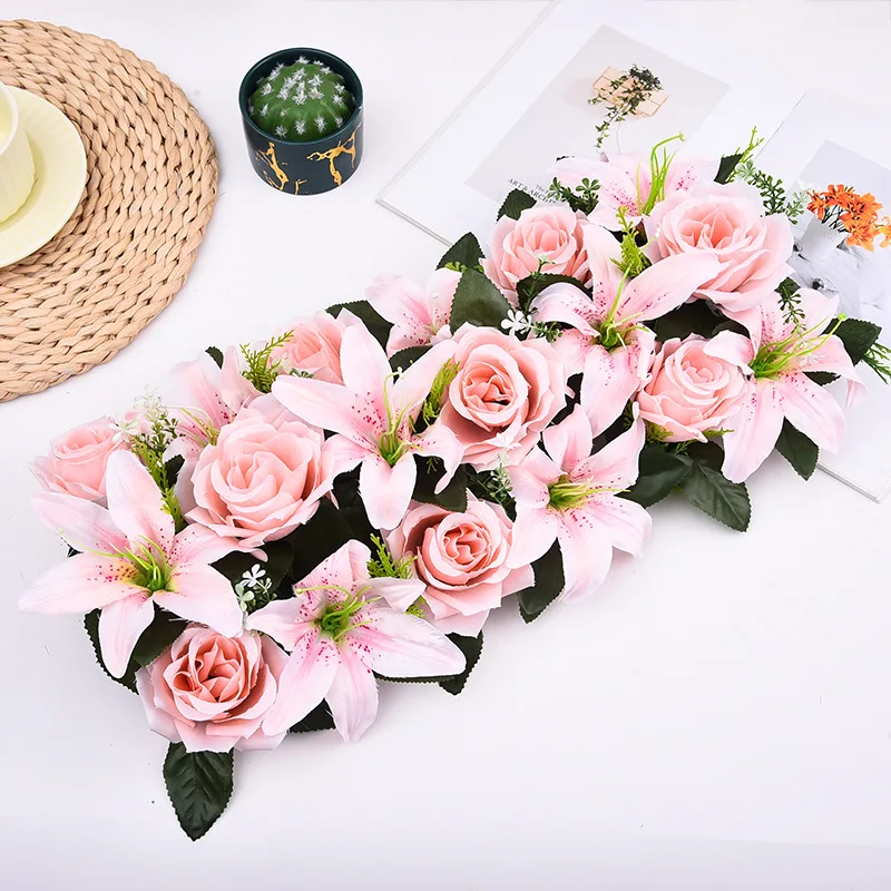 Künstliche Blumenreihe, luxuriöse weiße rote Rose für Hochzeit, Tischdekoration, Blumen, Hintergrund, Wandbögen, Dekor, Party, Bühne, Blumen – Detail 4