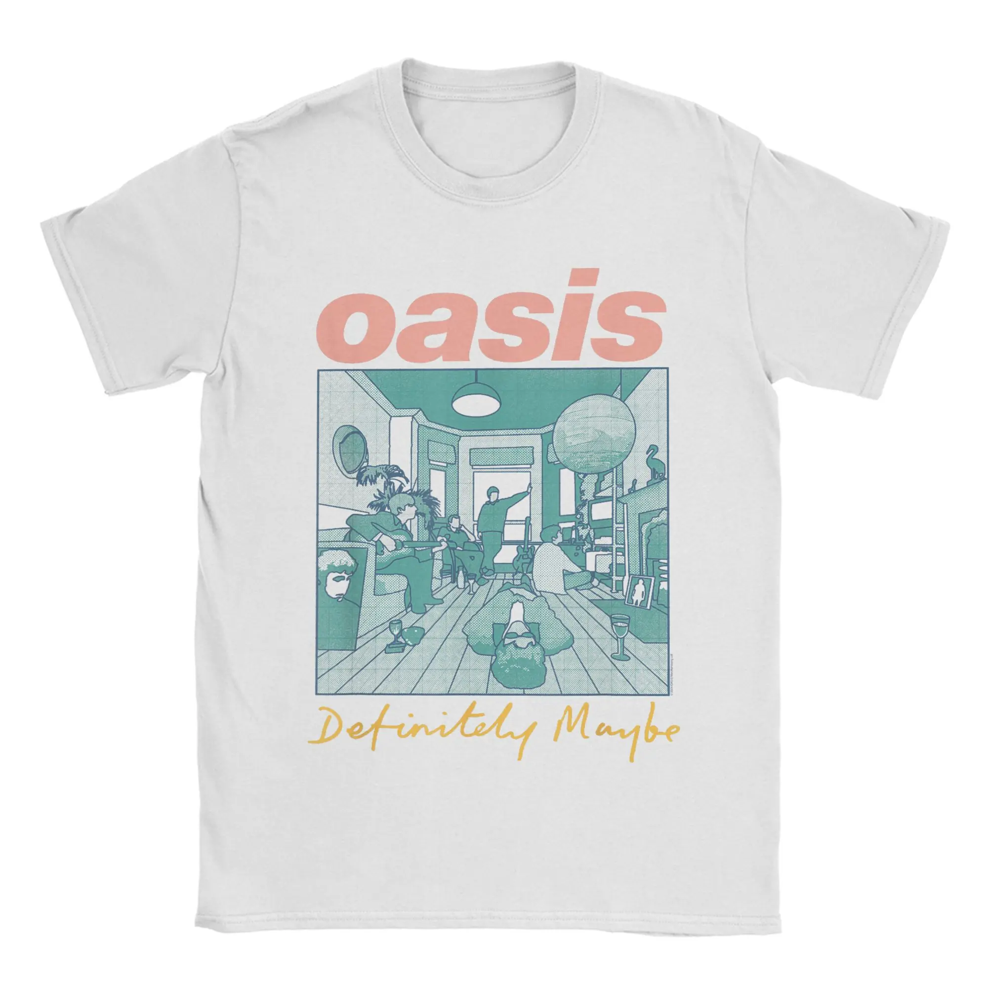 

Мужская розовая футболка O-Oasis Definitely Maybe, рок-группа, товары из чистого хлопка, забавные футболки с короткими рукавами и круглым вырезом, летние футболки