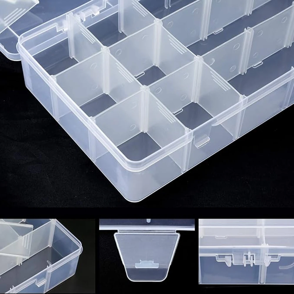 صندوق منظم بلاستيكي مكون من 15 شبكة مع فواصل، حاوية لأشرطة واشي، المجوهرات، الحرف اليدوية، أدوات الصيد، تخزين الخرز، الحرف اليدوية