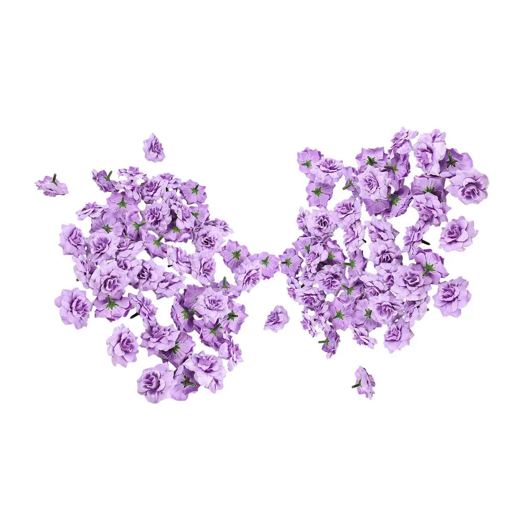 

100pcs Simulation Heads Solid Color Fake Rose Diy Decoration For Wedding Flower Wall Accessories Silk Flower Embellishment
