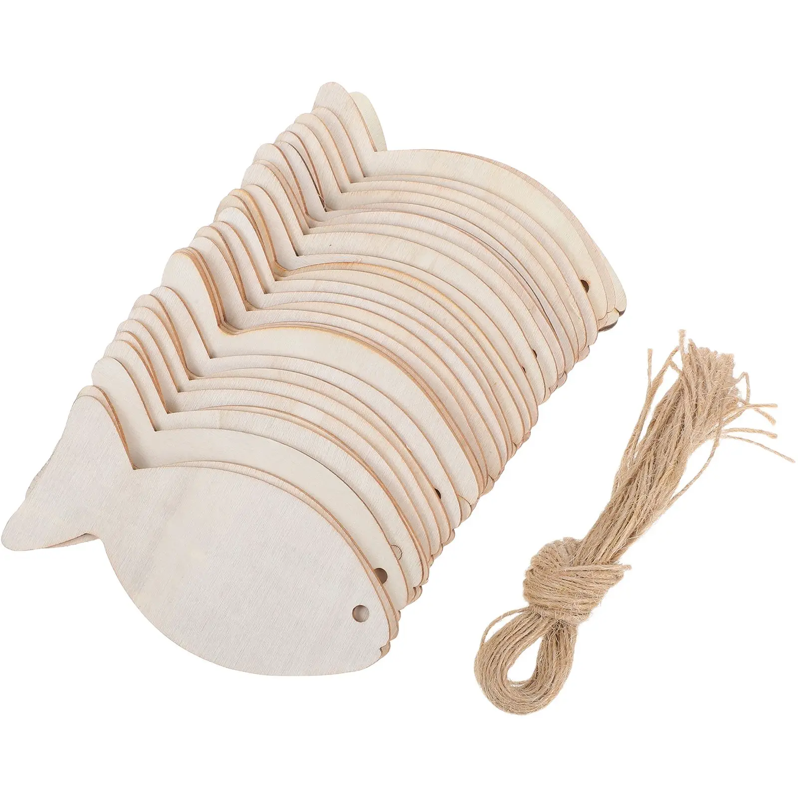 

32 Pcs Wood Crafts Decorations Unfinished Wooden Fish Slices Blank Ornaments for DIY Handmade Projects Gift Tags