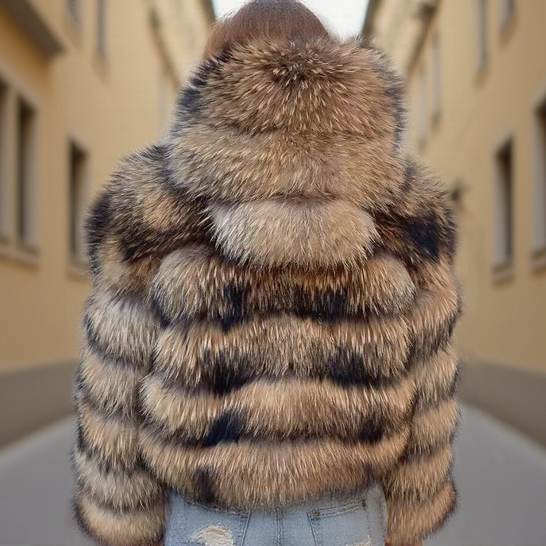 Women's Hooded Real Raccoon fur coat  winter warm long sleeved natural Raccoon fur Jacket and vest various styles fashion jacket