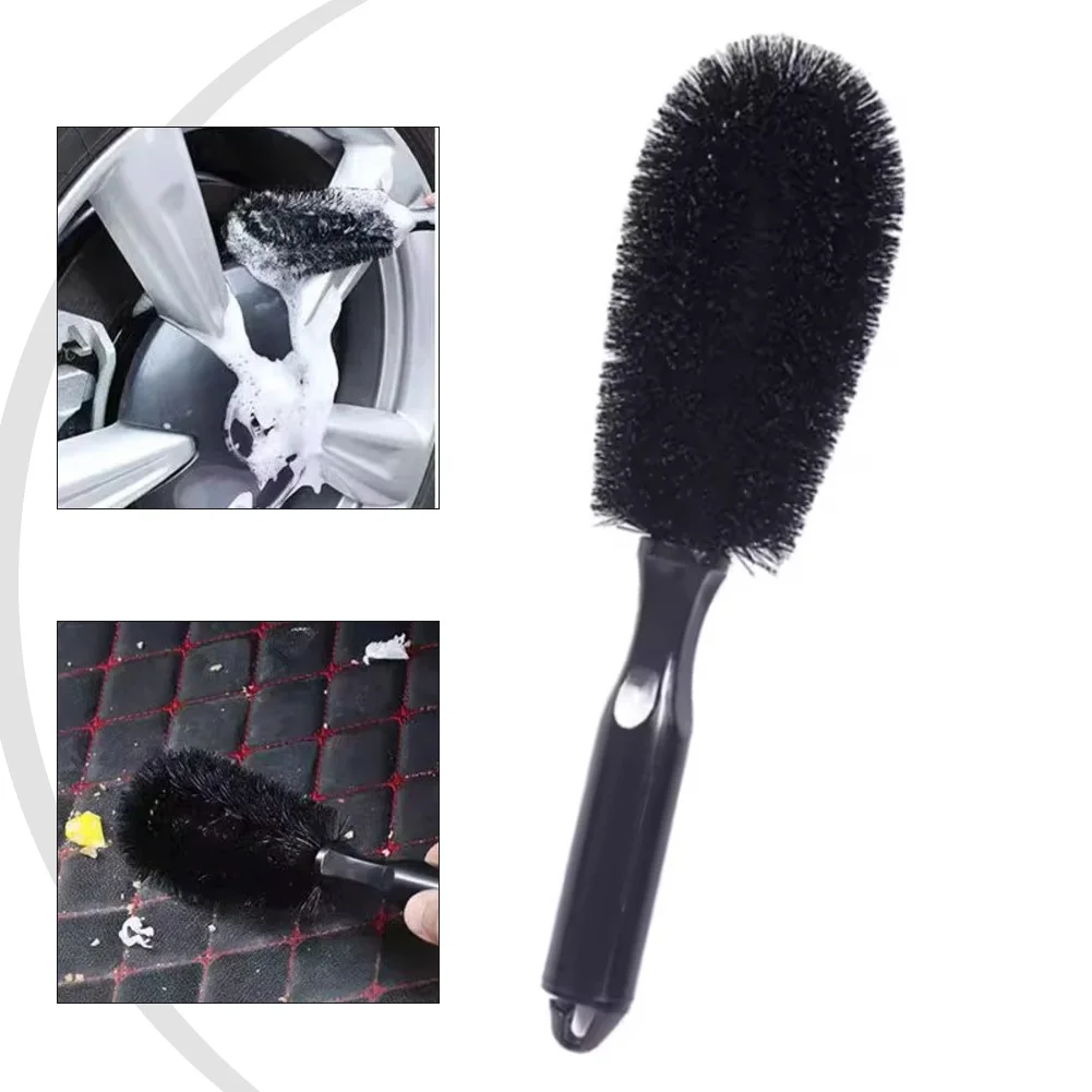 Soft Bristle Tire and Car Wheel Cleaning Brush with Simple Handle Suitable for General Vehicle and Motorcycle Wheel Maintenance