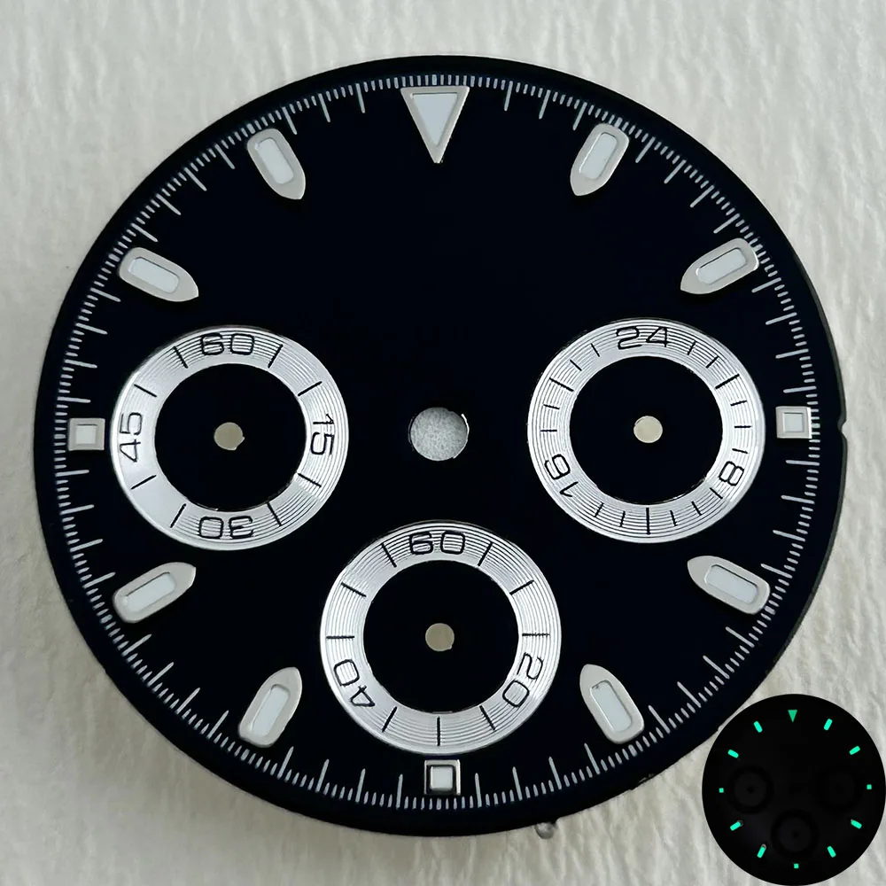 VK63 dial custom logo panda dial 29mm green luminous dial, suitable for VK63 quartz movement watch accessories