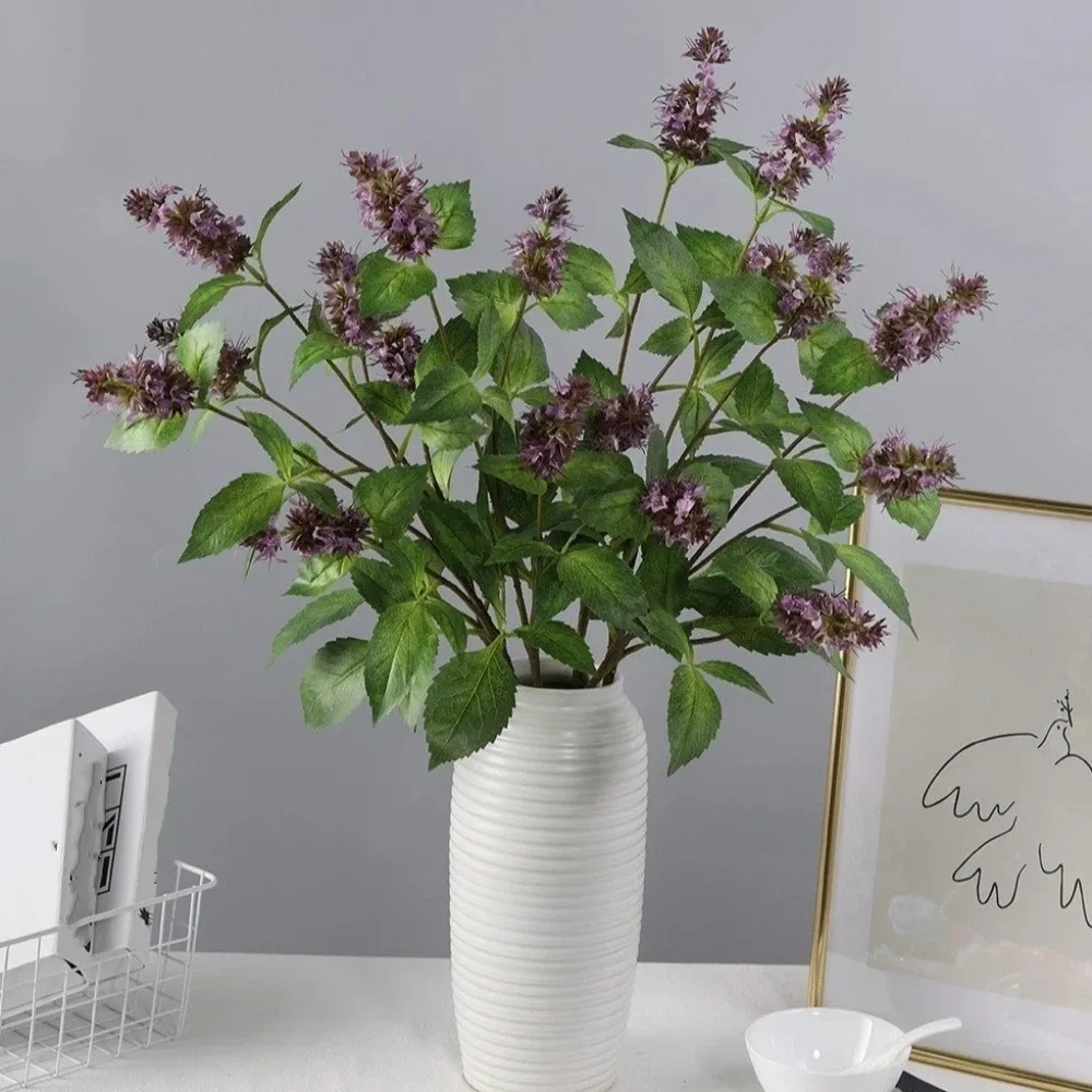 Rama de Pogostemon Artificial de 3 Cabezas, Tallo Alto, Flor en Espiga, Rama de Pachulí Falsa, Plástico con Textura Realista, Simulación de Pogostemon