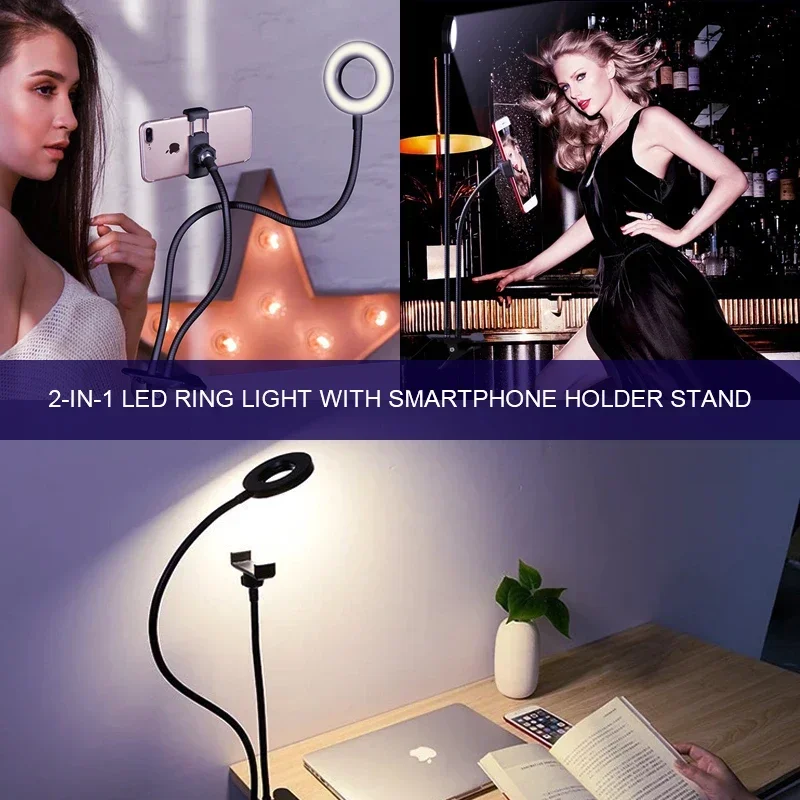 2 In 1 Fotostudio Led Selfie Ringlamp Mobiele Telefoon Grip Houder Ring Vul Licht Voor Live Stream