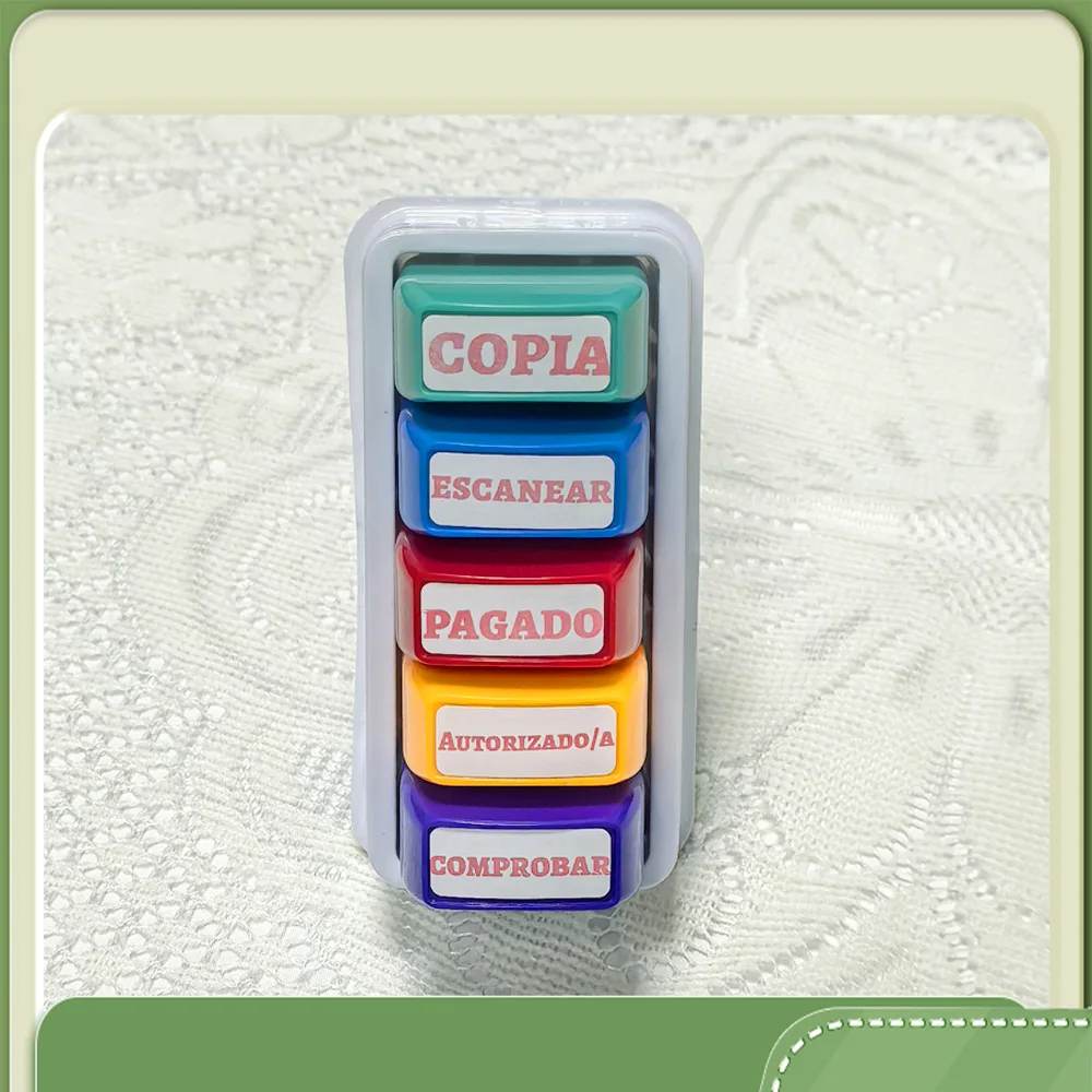 5 sellos financieros en español, sello de aprobación de contabilidad para oficina financiera, aprobado, comprobado, pago, copia de contenido