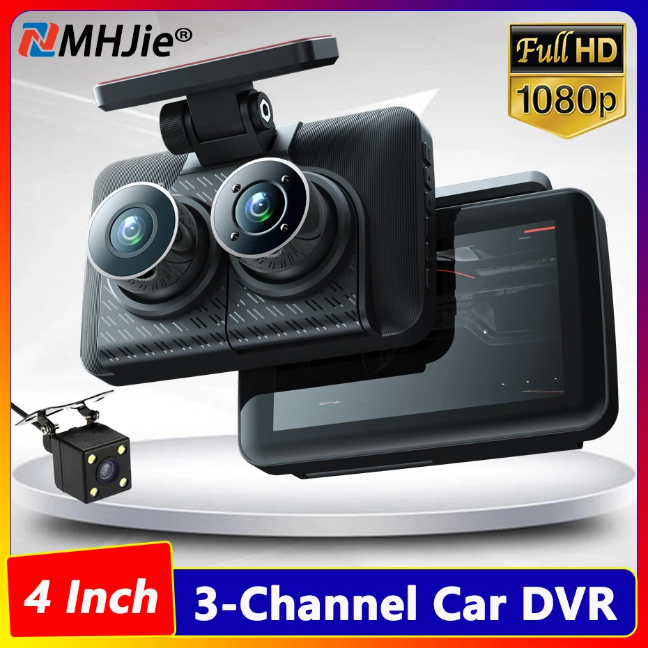 

3-канальный автомобильный видеорегистратор FHD 1080P с тремя объективами, внутренняя камера для автомобиля, трехсторонняя система видеонаблюдения, видеорегистратор, видеокамера