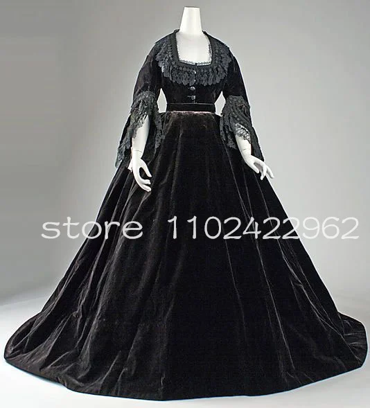 Black Velvet History Victorian Prom Dress for Women Half Sleeve 1860s Civil War Walk Dinner Evening Gown Scarlett  Costume