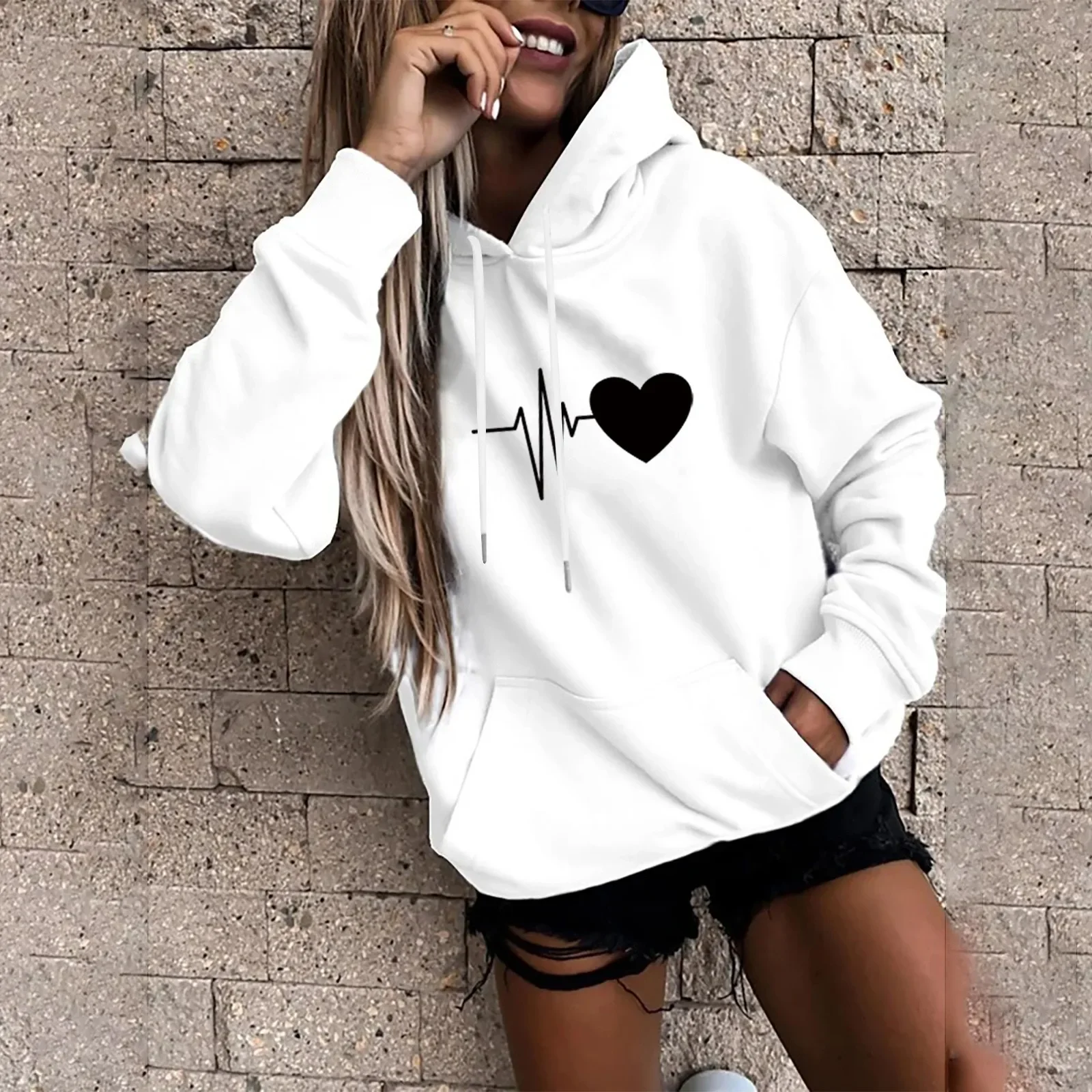 Women\'s Pullover Oversized Hooded Sweatshirt Casual Fun Print Loose Sports Tops K Pop Streetwear Winter Clothes Women