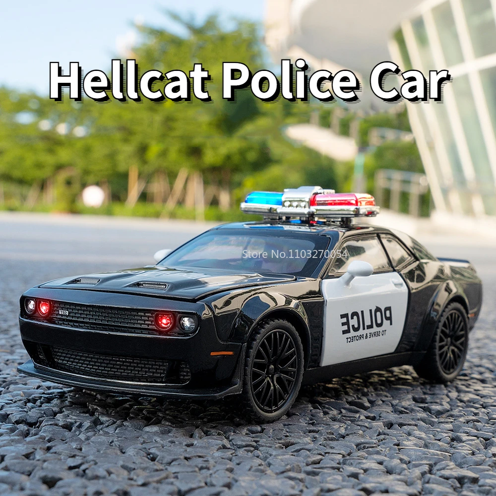 1/32 Hellcat Police Car Model Toys Alloy Diecasts Simulation Pull Back Door Opened With Sound Light Vehicles Kids Birthday Gifts