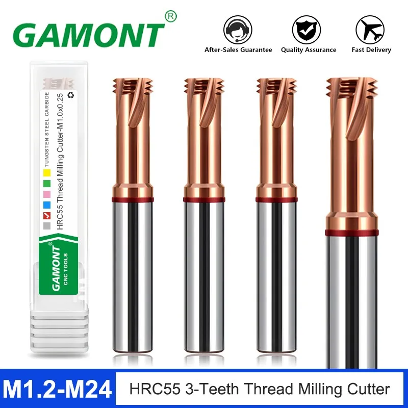 GAMONT HRC55 3-Teeth Thread Milling Cutter Tungsten Steel Carbide Nano Coating High Hardness Endmills For CNC Machining Tools