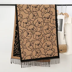 Thick Blanket Bear Print Scarf Women Winter Cashmere Warm Design Pashmina Shawls Lady Wraps Poncho Stoles Female Bufanda 2023