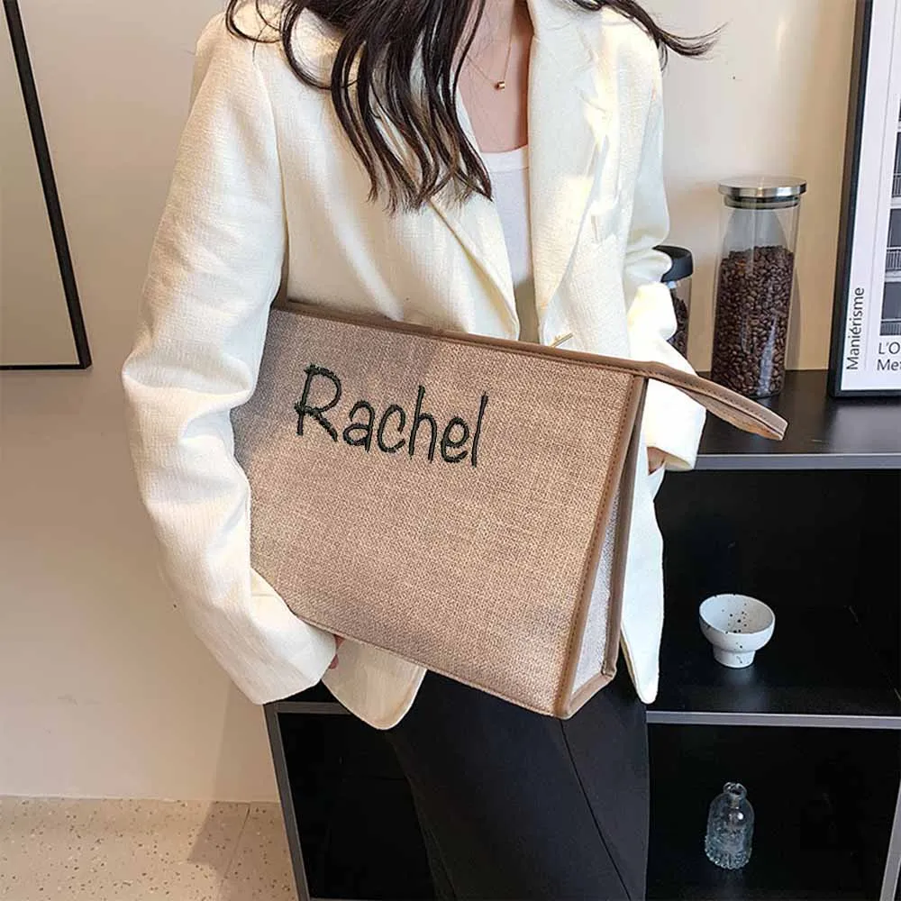 

Personalized Minimalist Canvas Bag, Large Capacity Solid Color Conference File Bag, Custom Your Name Portable Small Square Bag