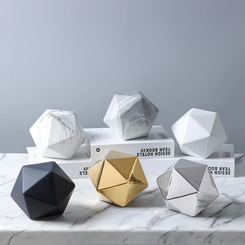 Solid color polyhedral geometric ceramic crafts,Nordic light luxury home furnishingsdesktop aesthetic decoration, birthday gifts
