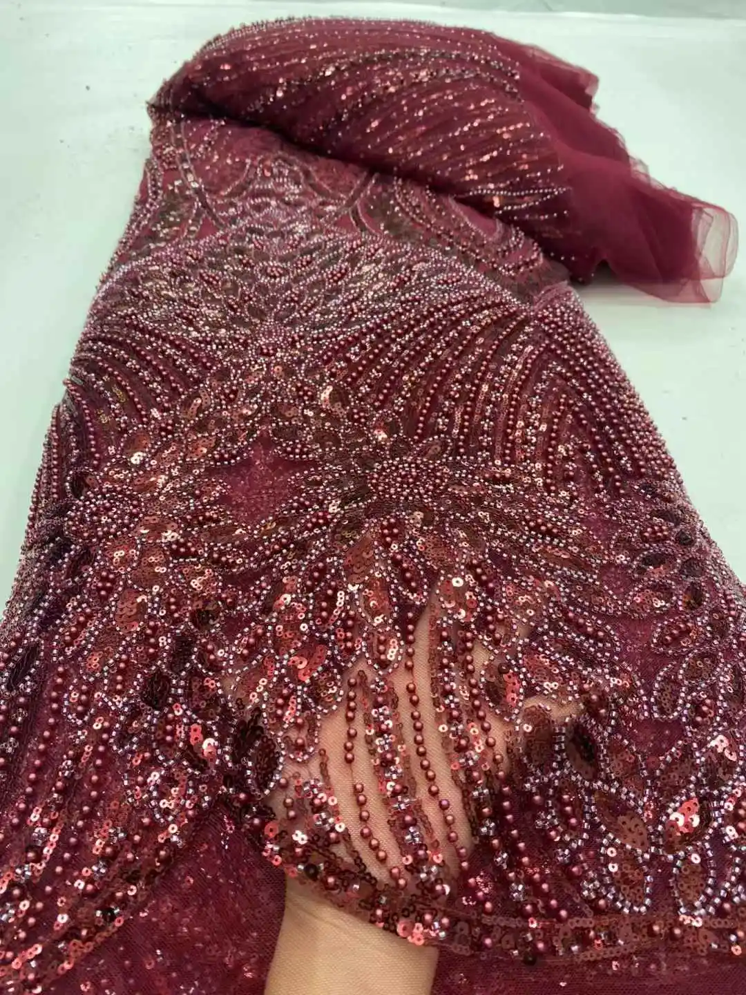 الأفريقي اليدوية الترتر صافي اللؤلؤ أقمشة الدانتيل 2025 الفرنسية الثقيلة مطرز تول أقمشة الدانتيل لحفلات الزفاف فستان المواد