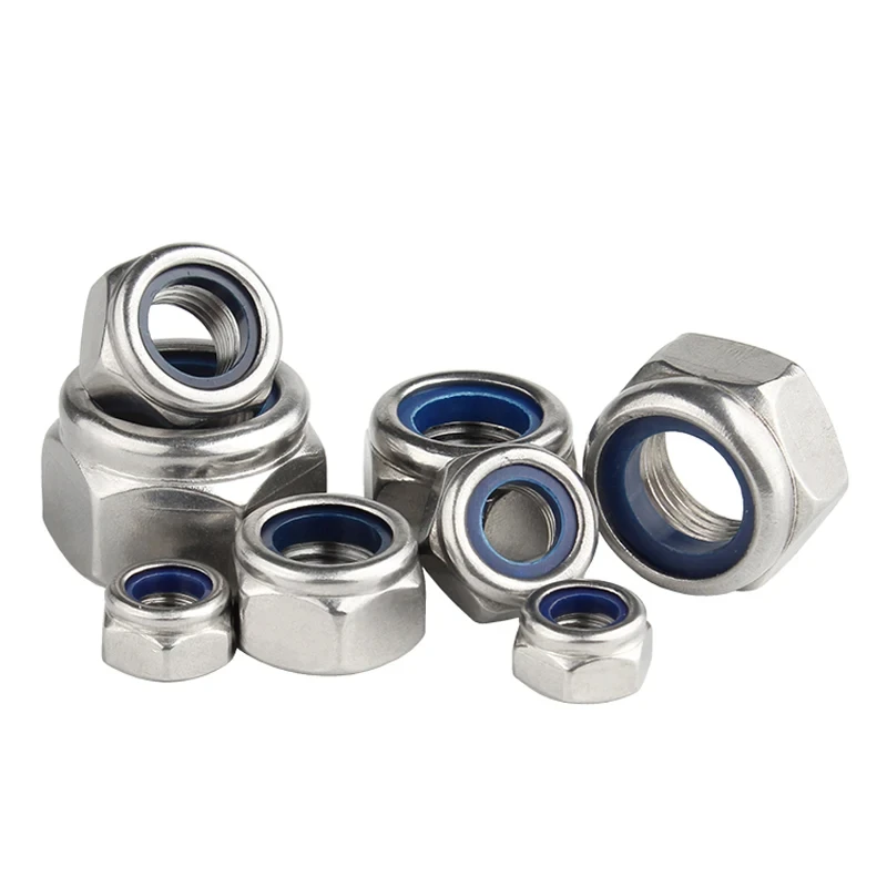1/ 5/ 10/ 20pcs 304 Stainless Steel Nylon Self Locking Hexagonal Nut DIN985 M2 M2.5 M3 M4 M5 M6 M8 M10 M12 M14 M16 M18 M20 M22