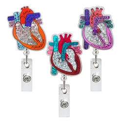 Nurse Badge Reels Retractable Badge Holders With Alligator Clip Organ Heart Quicksand Id Badge Clip For Doctor Nursing Student