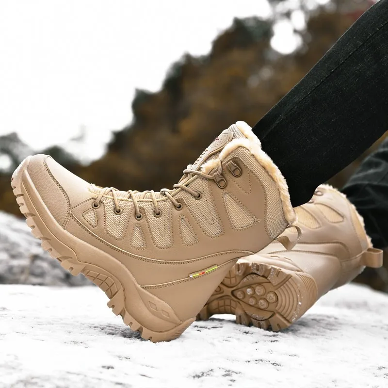 Boots Men New Warm Plush Snow  Lace Up Casual High Top  Waterproof Winter  Anti-Slip  sneakers Work Boots Ankle Boots Shoes for