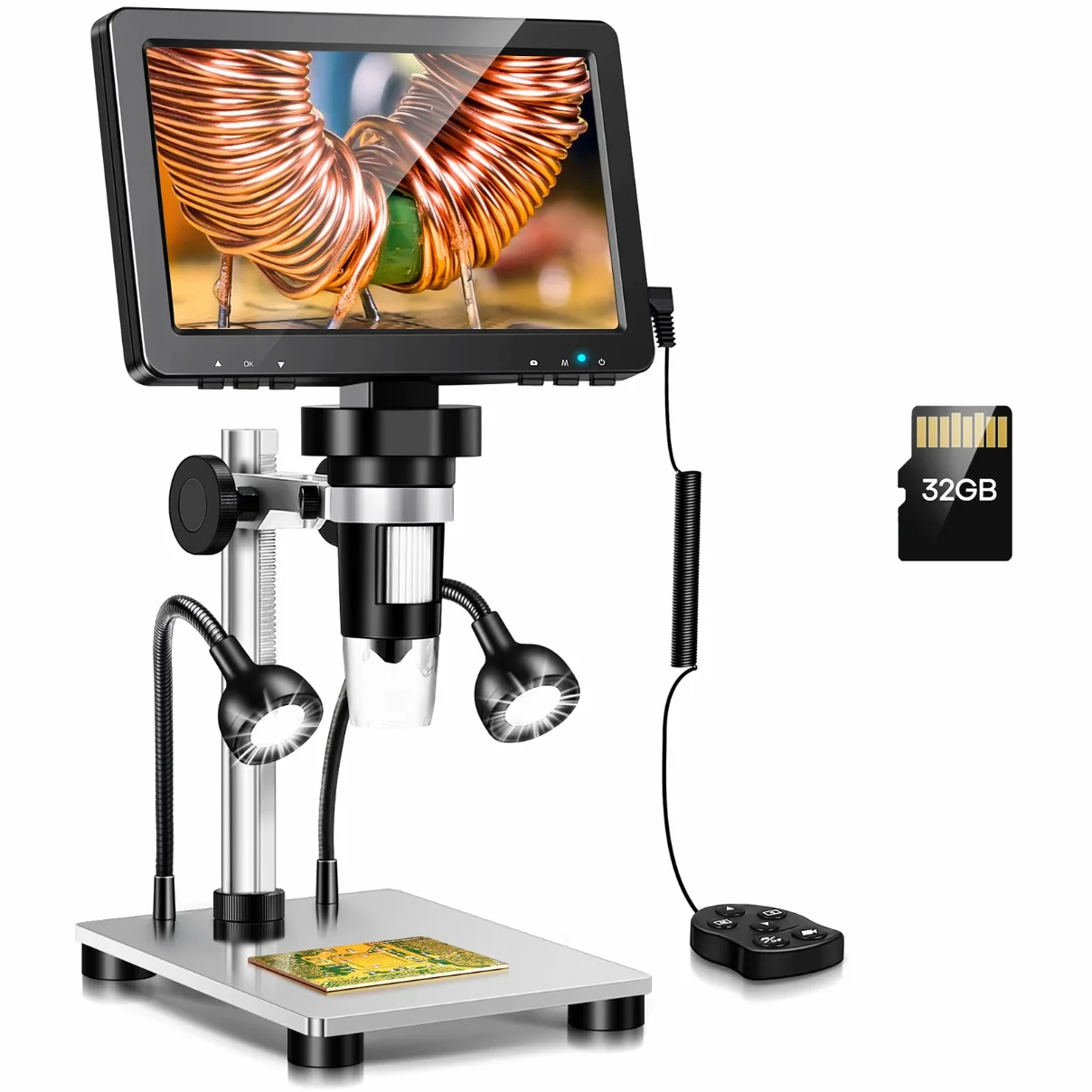 

7 inch Digital Microscope 1200x Coin Microscope Professional Electron Microscopios For Repairing With 10 LEDs, PC View