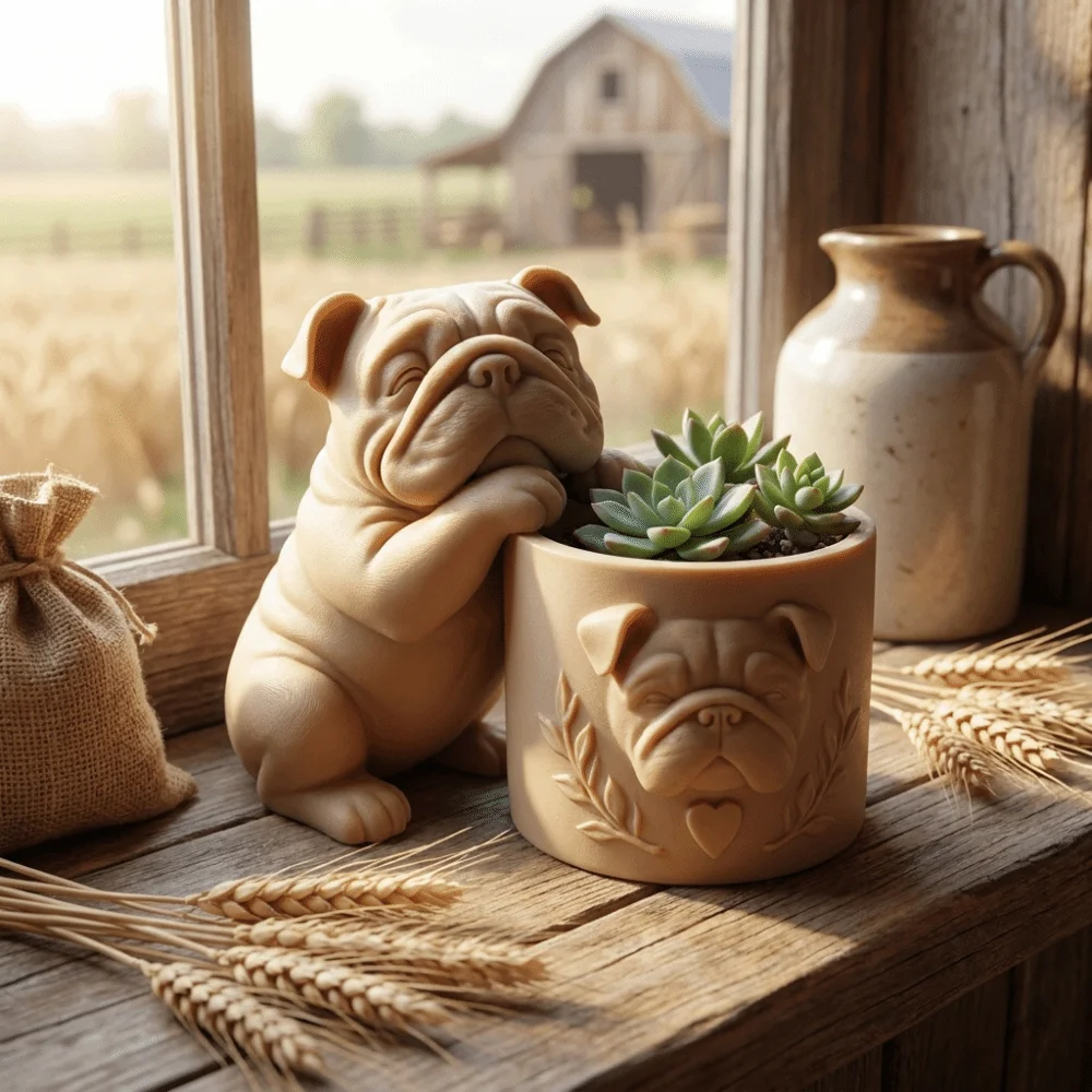 3D Printed Dog Shaped Planter Pot Animal Shaped Handmade Pug Figurine Plant Holder Funny Cute Storage Flower Pot Desktop Display
